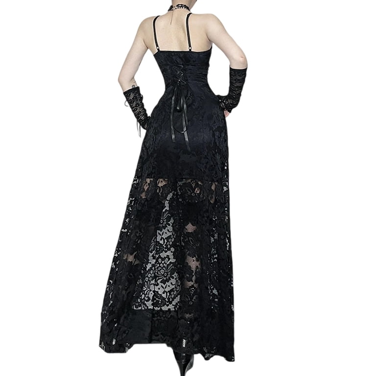 knee length dresses for ladies WQ-894LQF Elegant Gothic Dress Red Velvet Lace Detail Maxi Gown – Punk Rave  Clothing main image 1