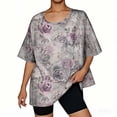 thumbnail image 4 of 3/4 Length Sleeve Womens Tops 2026 Floral Print Vintage Casual Loose with Round Neck Plus Size Shirts, 4 of 5