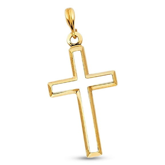 Open Cross Pendant Solid 14k Yellow Gold Classic Religious Charm Style Polished Genuine 22 x 14 mm