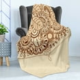 thumbnail image 4 of Sketchy Soft Flannel Fleece Throw Blanket, Eastern Design with Floral Oriental Leaves Like Lines Details Art Print, Cozy Plush for Indoor and Outdoor Use, 50" x 60", Brown, by Ambesonne, 4 of 5