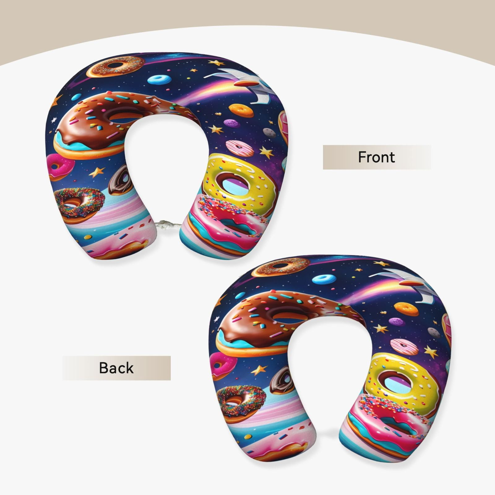 Xecao Space Colorful Donut Print Memory Foam Cervical Neck Pillow Versatile U-Shaped Pillows for Home,Office,Camping,Travelling,Soft Washable Cover