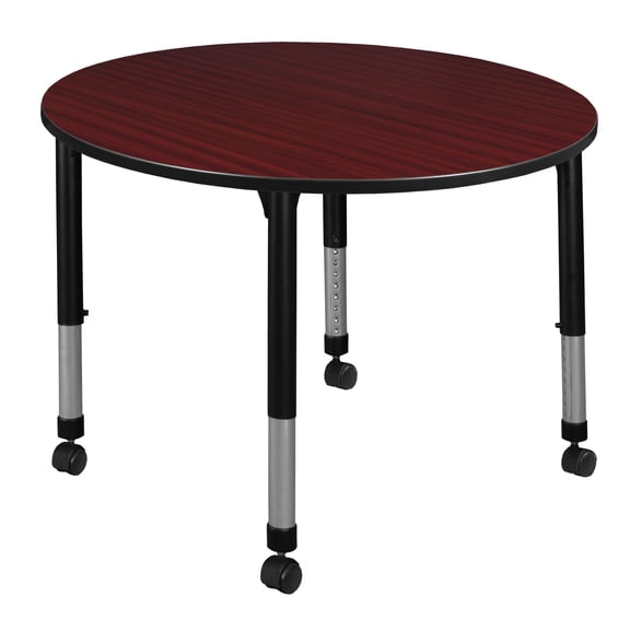 Regency Kee 48" Round Height Adjustable Mobile Classroom Table - Mahogany