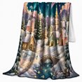 thumbnail image 2 of Enchanted Snowy Village Night Scene Aurora Borealis Winter, Festive Holiday Scene, Warm Flannel Blanket for Living Room and Family Room, Art Lovers Housewarming Gift, Festive Home Decor, 2 of 9