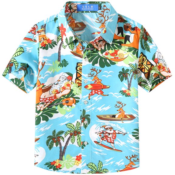 SSLR Big Boys' Santa Claus Party Tropical Ugly Hawaiian Christmas Shirts Casual Button Down Shirts