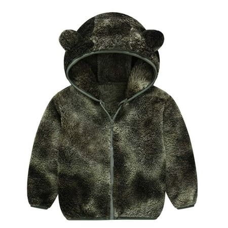 

Avrntaa Boys Winter Jacket - Toddler Baby Boy Cute Bear Ears Hoodies Tie Dye Fuzzy Jacket Baby Jackets Green Jacket Size 3T