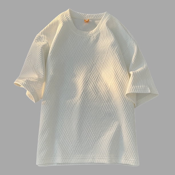 pstuiky camisetas para hombre, Camisas casuales de manga corta con cuello redondo y textura de color sólido para hombre ropa de hombre xl