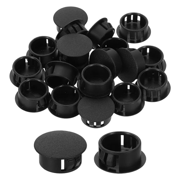 30Pcs Plastic Hole Plugs, 19mm(3/4") Flush Type Panel Plugs, Round Snap Knockout Locking Plugs for Furniture Insert End Caps Panels, Black
