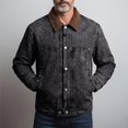 thumbnail image 3 of EANJE Men's Vintage Washed Trucker Jacket Casual Contrast Corduroy Collar Button Down Work Jacket with Pockets for Street Daily Outfit Black L, 3 of 6