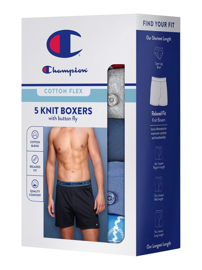 FEATHERWEIGHT CHAMPION ライトウェイト 5インチ Champion Men's Knit Boxers – 5 Pack Cotton Flex Underwear, Relaxed
