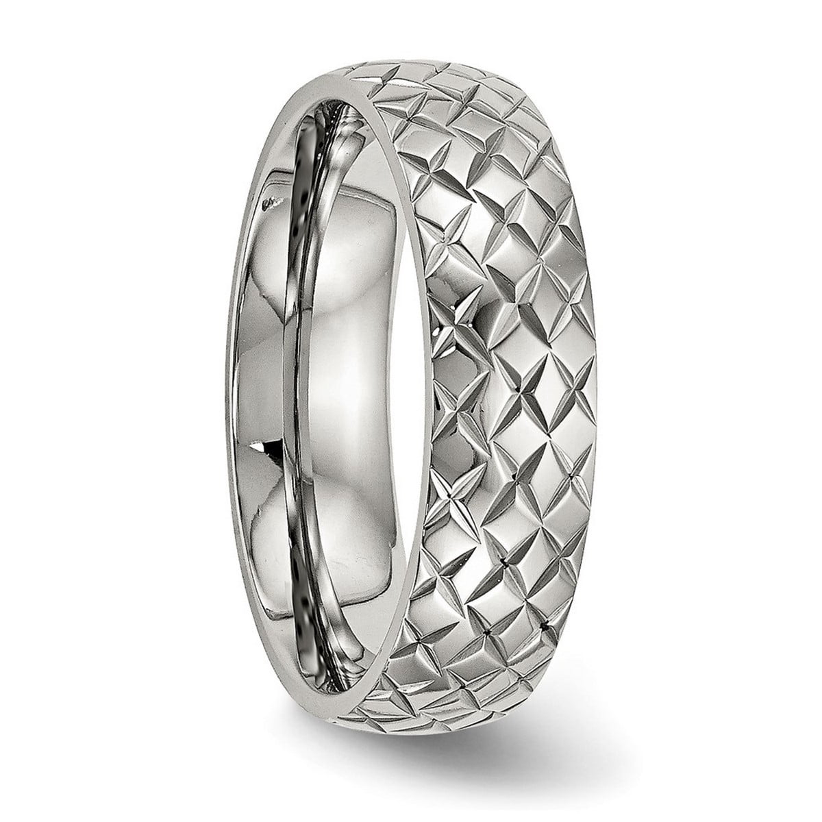 6mm Stainless Steel Polished Textured Ring Size 10 Ring for Women