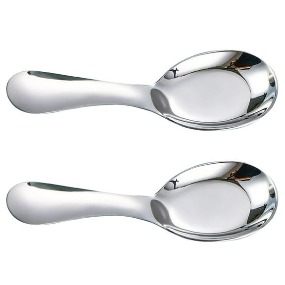 IBASETOY Stainless Steel Soup Spoons Set of 2 Short Handle Dinner Spoons for Children Coffee Dessert Bouillon Asian Soup Spoons