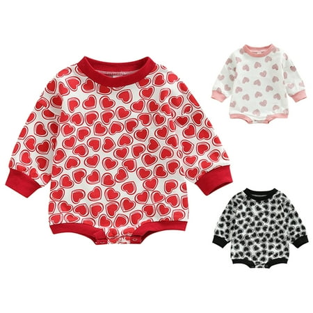 

GYRATEDREAM Valentine s Day Outfit Baby Boy Girl Sweatshirt Bubble Romper Heart Print T-Shirt Oversized Clothes 0-12 Months