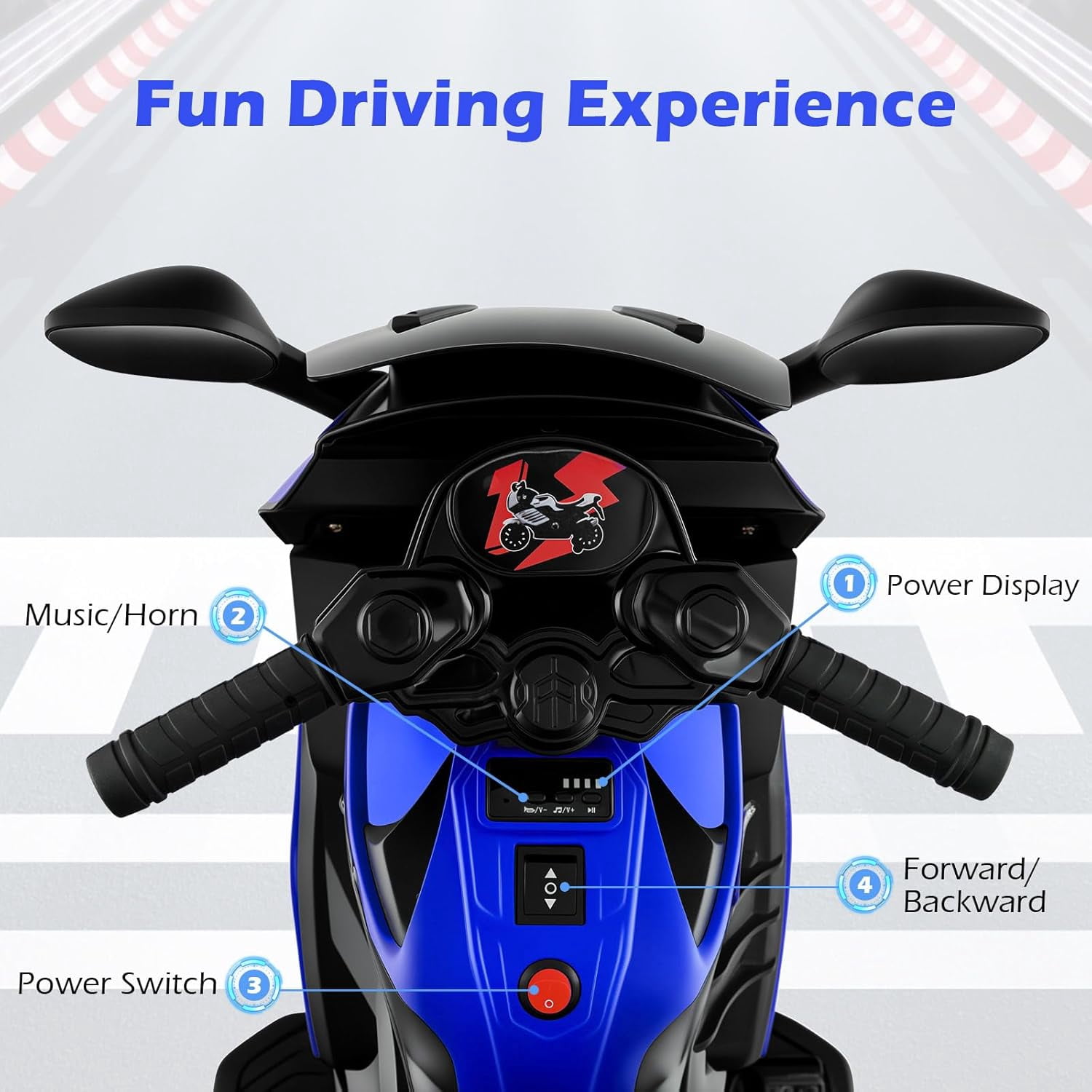 OLAKIDS 6V Kids Motorcycle with Training Wheels, Horn, Music, Headlight for Boys Girls Aged 3+ Years