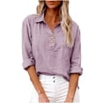 thumbnail image 6 of ManxiVoo V Neck Button Down Blouse for Women 3/4 Sleeve Cotton Linen Shirt Breezy Summer Tops Relaxed Fit Casual Office Wear M Size Light Violet, 6 of 9
