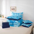 thumbnail image 6 of Feelyou Blue Flower Teen Bedding Comforter Set 7 Pieces, Fashion Ink Floral Full Bedding Set, Shamrock Groovy Blossoms Reversible Fitted Sheet Flat Sheet, Lightweight Room Decor, 6 of 8
