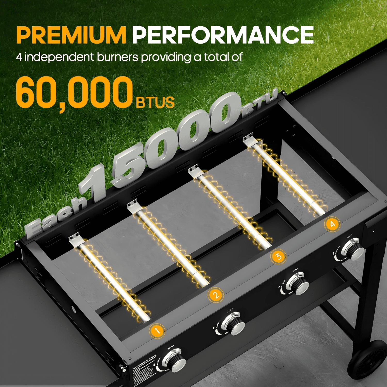 SUGIFT 36" 4-Burner Propane Gas Griddle, 60,000 BTU Flat Top Grill with Side Shelf for Outdoor BBQ & Camping