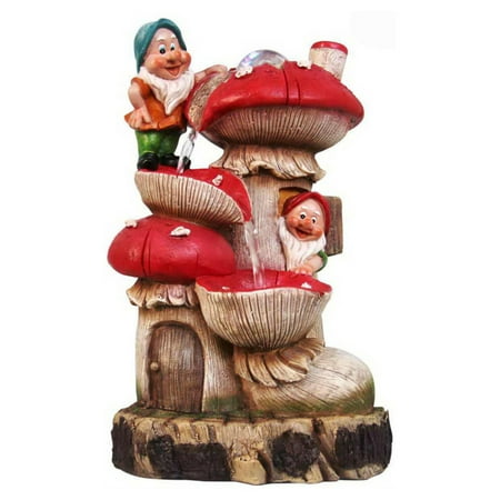 - SINTECHNO Two Gnomes with Two-tier Red Mushroom House Tabletop Water Fountain