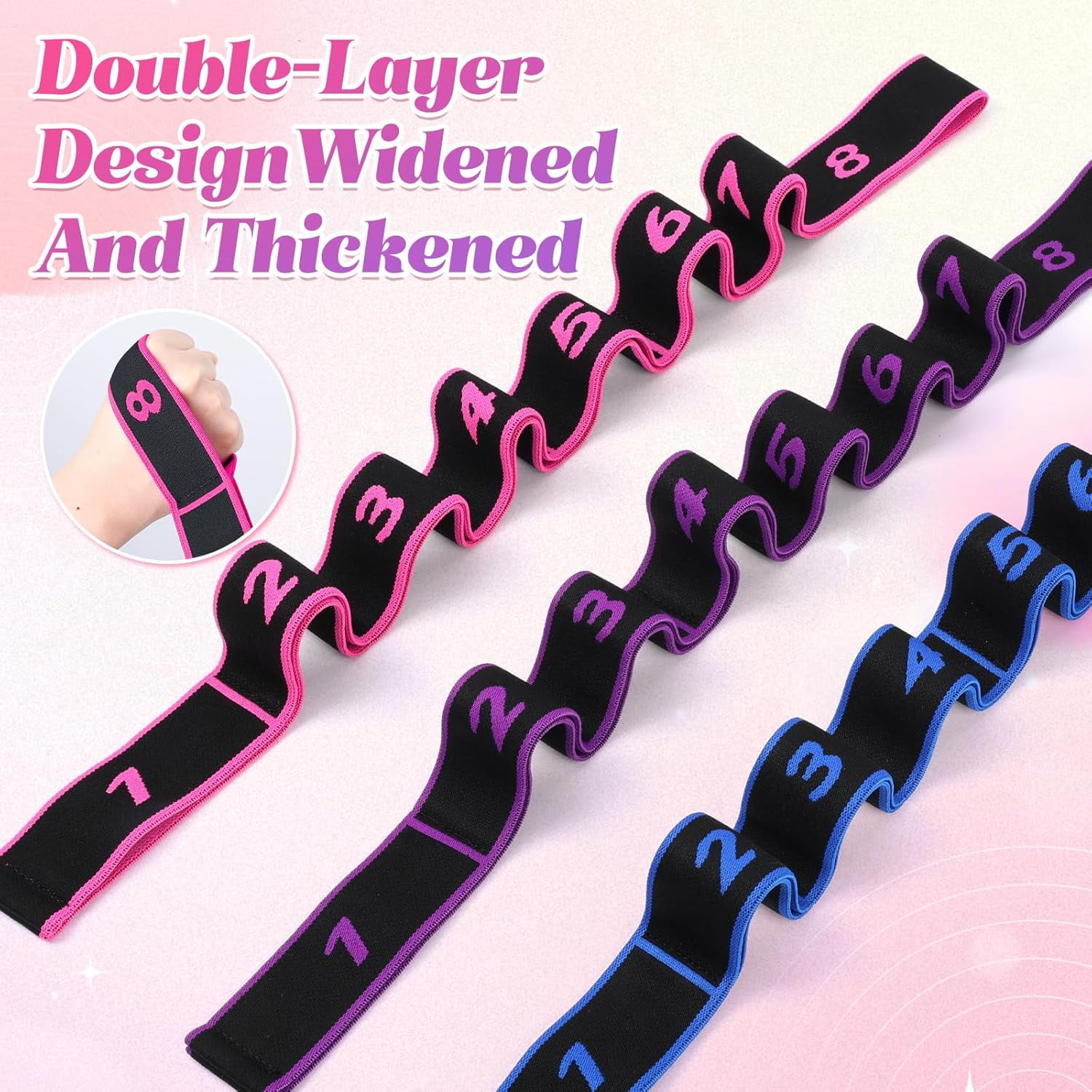 3PCS Fitness Resistance Band For Stretching And Yoga, Resistance Bands With Handles And Clear Markings, Fitness Resistance Bands 8-Section Elastic Training Bands