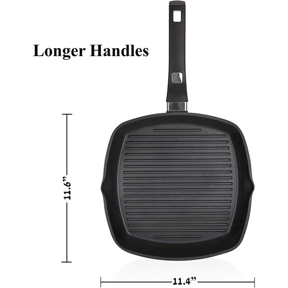 griddle Aluminum Nonstick Stove Top Square grill Pan,chef Quality Perfect for Meats Steak Fish And Vegetables,Dishwasher Safe,11 inch, Black By Moss & Stone (comes With a Special cloth And g