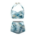 thumbnail image 3 of Suhoaziia Swimsuit Women Bikini Ruched Ruffle High Cut 2 Piece Bikini Swimsuit with Adjustable Straps Ruched Tie Knot Blue Marble Stripe Bikini Underwear Size S, 3 of 6