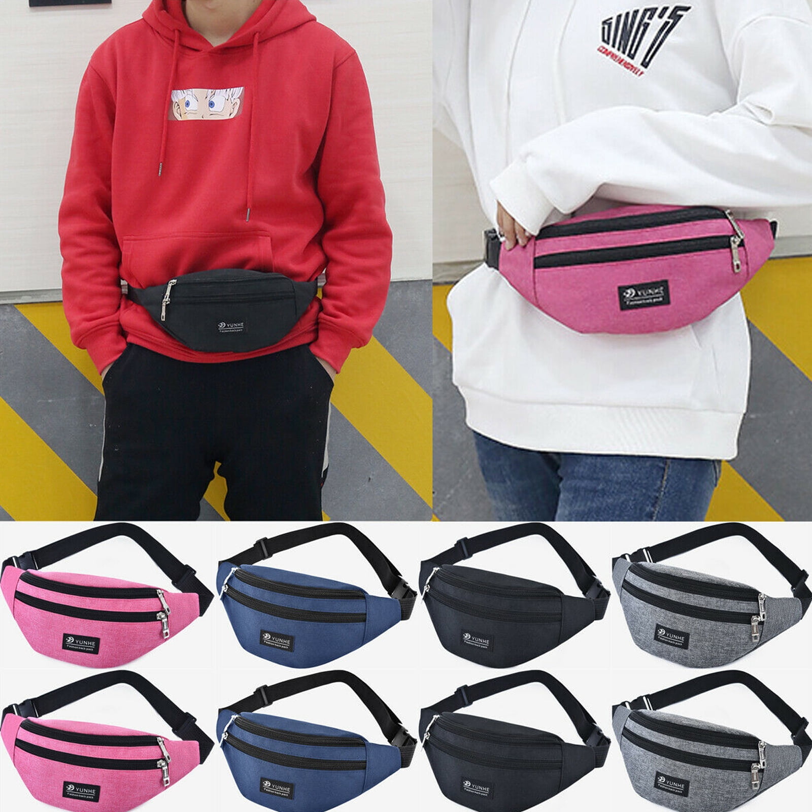 Pink Fanny Pack Waterproof Waist Bag Men & Women Bum Belt Pockets Pouch 