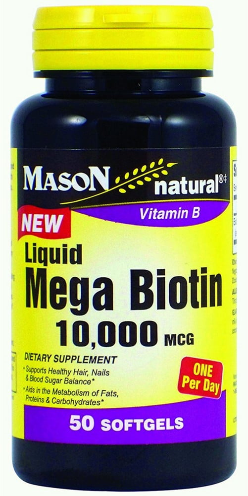 Mason Natural Mega Biotin 10000 mcg - Extra Strength Beauty Supplement for Healthy Hair, Skin & Nails, 50 Softgels