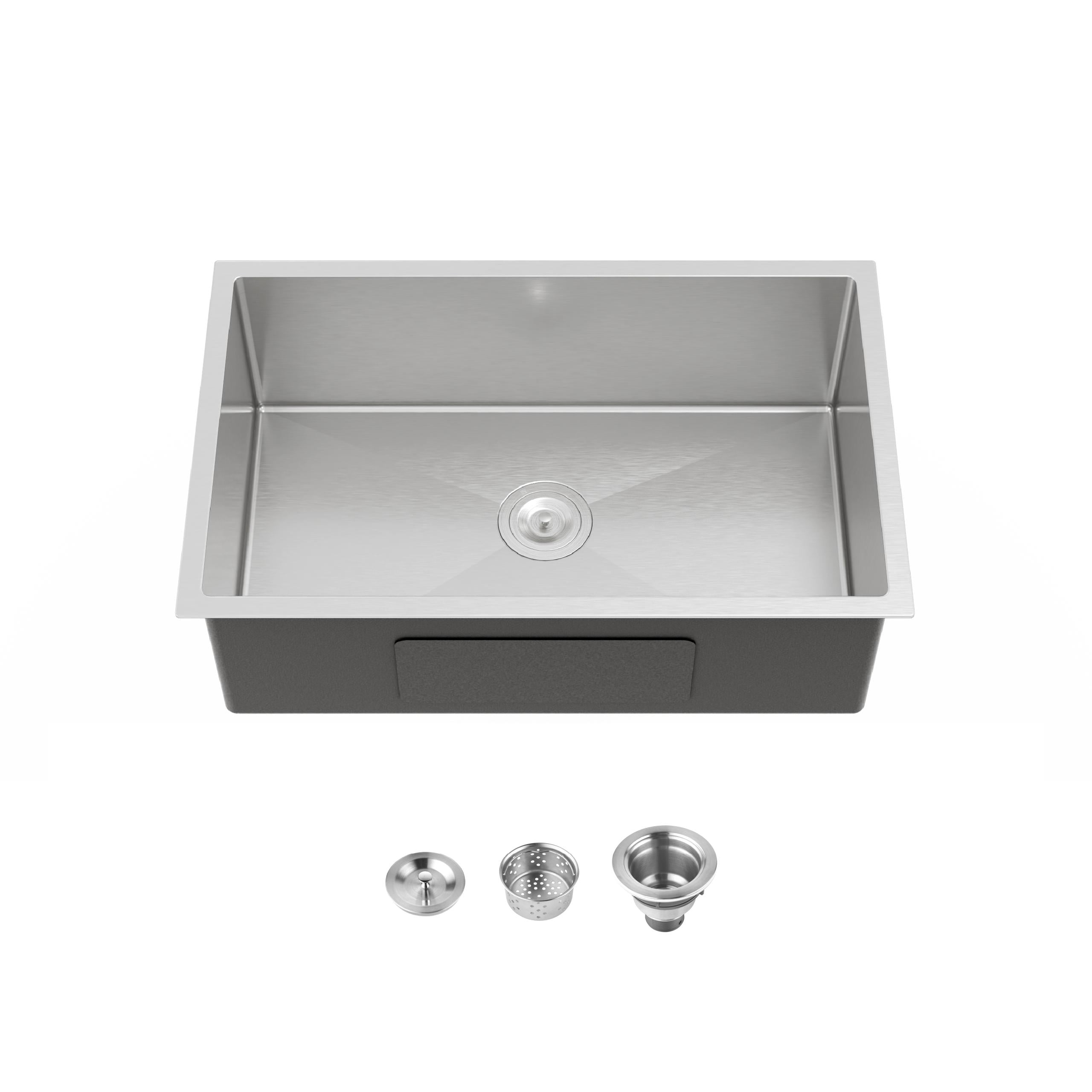 30-in Undermount Stainless Steel Kitchen Sink Single Bowl 16 Gauge Brushed Nickel Handmade Sink with Drain And Hooks