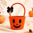 thumbnail image 4 of Halloween Candy Basket Pumpkin Woven 10.6x6.7x6.7in with Bow Handle Portable for Kids Trick or Treat Collection by OVFUIZ, 4 of 9