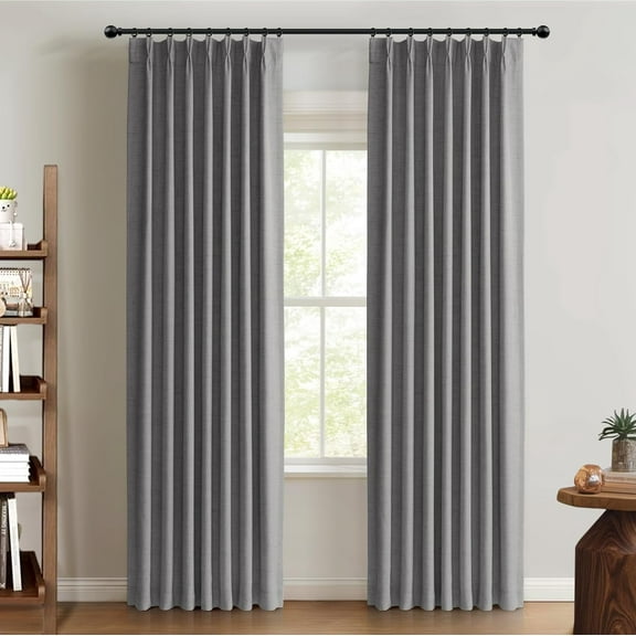 Linen Look Textured Pinch Pleated Curtains Blackout Drapes 96 Inch Long 2 Panels Set, Faux Linen Blackout Curtains for Bedroom & Living Room, 40" W x 96" L, Dark Grey