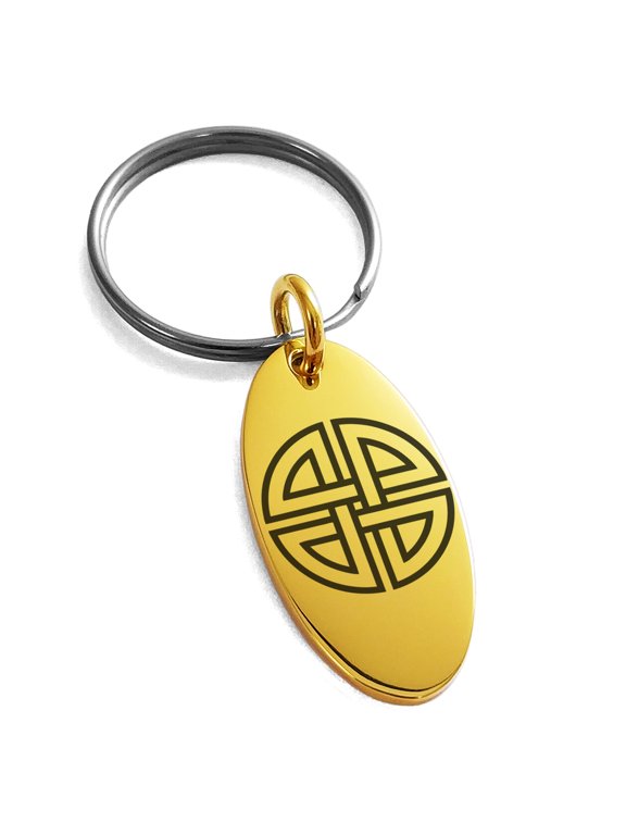 Stainless Steel Shield Knot Viking Norse Rune Engraved Small Oval Charm Keychain Keyring