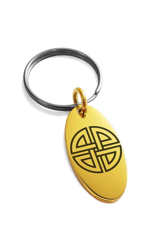 Stainless Steel Shield Knot Viking Norse Rune Engraved Small Oval Charm Keychain Keyring