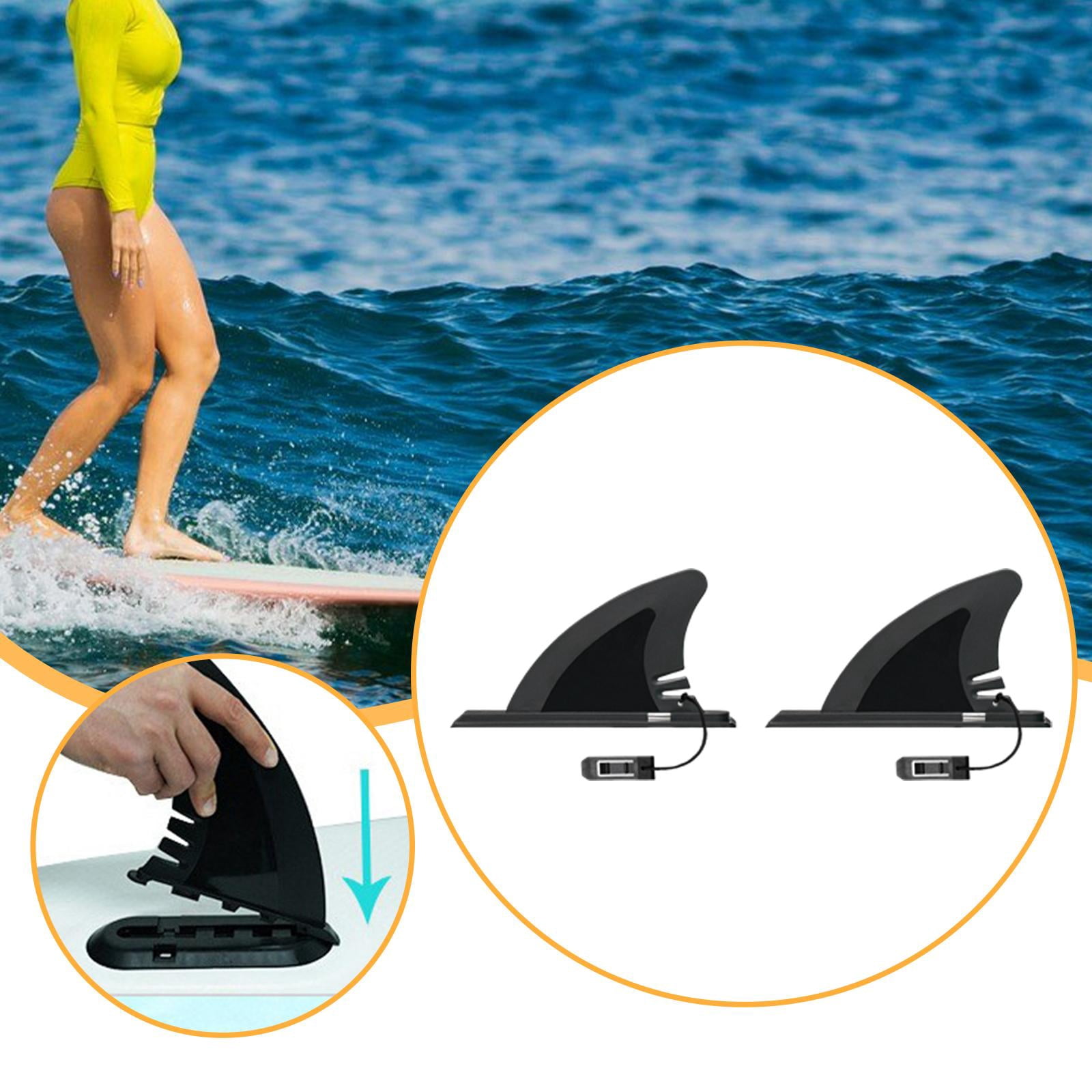 funtasica Surfboard PVC Quick Release Pin Fin Hydrodynamic Design Accessory for Beginners Black Simple Assemble Spare Parts Replacement 4inch 2Pcs