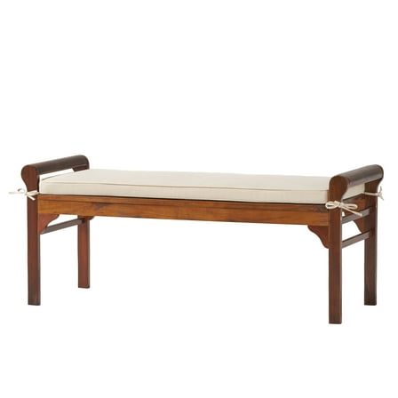 Etette Rustic Acacia Wood Bench with Cushion, Mahogany and Cream