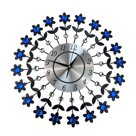 Crystal Flowers Wall Clock Large None Ticking Battery Operated Decorative Modern for Living Room