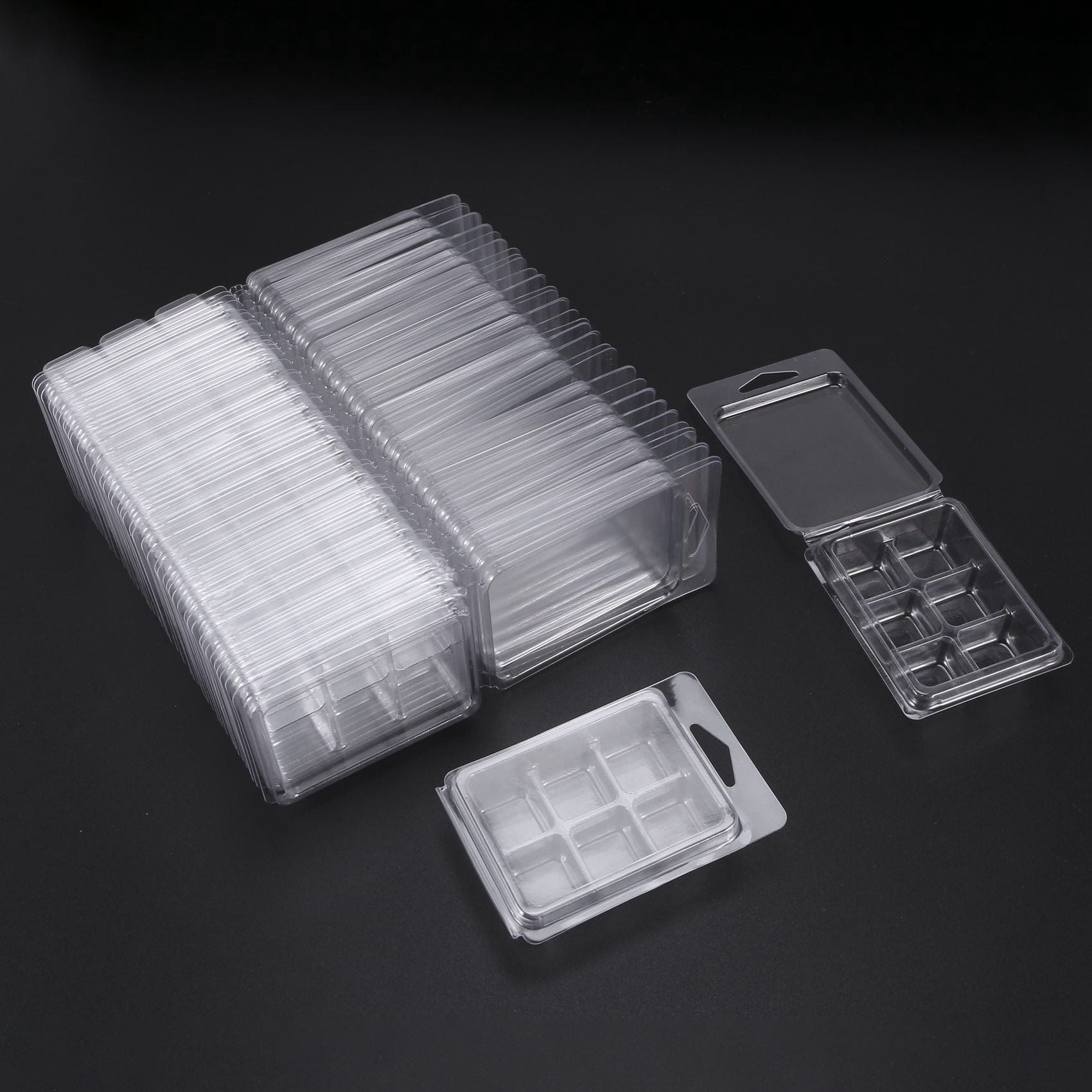 100 Packs Wax Melt Clamshells Molds Square, 6 Cavity Clear Plastic Cube  Tray for Candle-Making & Soap 