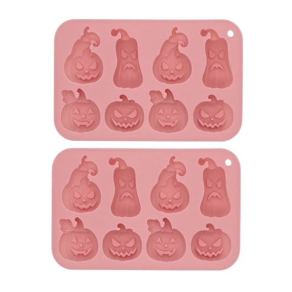2 Pack Pumpkin Chocolate Molds 8 Cavity 4 Different Shapes Pumpkin Silicone Molds for Aromatherapy Candles Chocolate Candy Gummy Soap Cake Cupcake Topper Decorations for Halloween Harvest Party Props