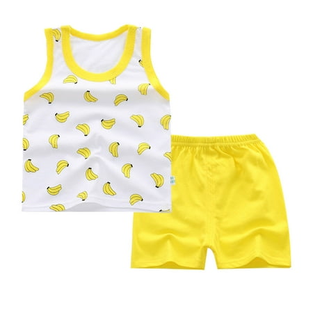 

DAETIROS Prevalent New Soft Comfy Printing Vest 2Pcs Girls Shorts Yellow