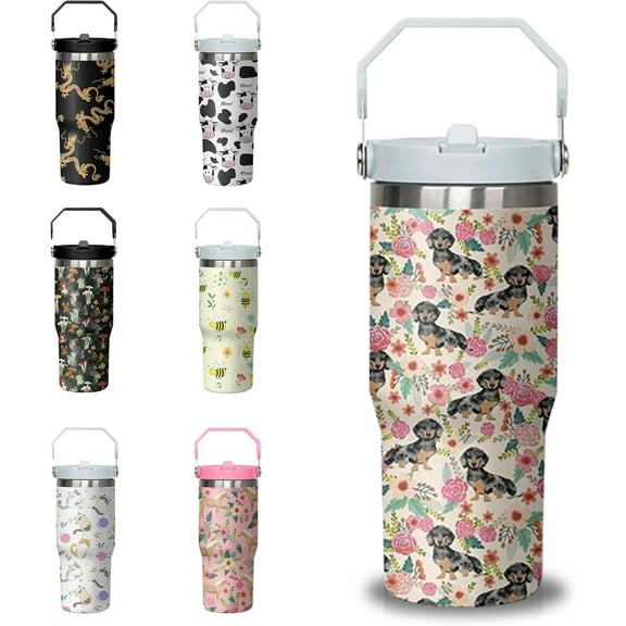 30oz Insulated Tumbler with Handle & Straw, Stainless Steel Horse Design Travel Mug, Cute Animal Cup with Lid, Christmas Birthday Mother’s Day Gifts for Women Animal Lovers