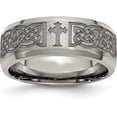 thumbnail image 2 of Chisel Titanium Brushed and Polished Cross Laser Design 8.2mm Beveled Edge Band - Ring Size 8.5-5.2gm, 2 of 8