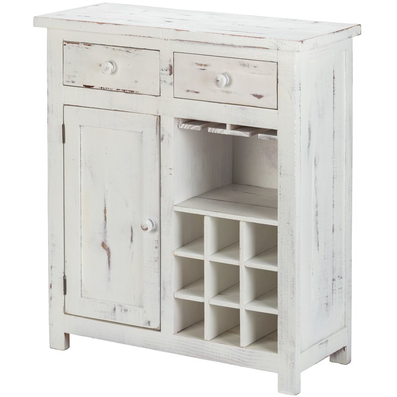 Luxury Living Solid Wood Loft Small Wine Rack Cabinet in White Distressed