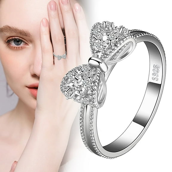 Plated 925 Sterling Silver Rings For Women Cubic Zirconia Promise Rings For Her Stackable Wedding Rings For Women Bow Stacking Ring Sets stackable rings for women 1PCS
