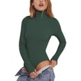 thumbnail image 1 of Traje de una pieza de manga larga para mujer Body de una pieza de color sólido acanalado delgado de manga larga con cuello alto para fiesta S Verde oscuro, 1 of 6