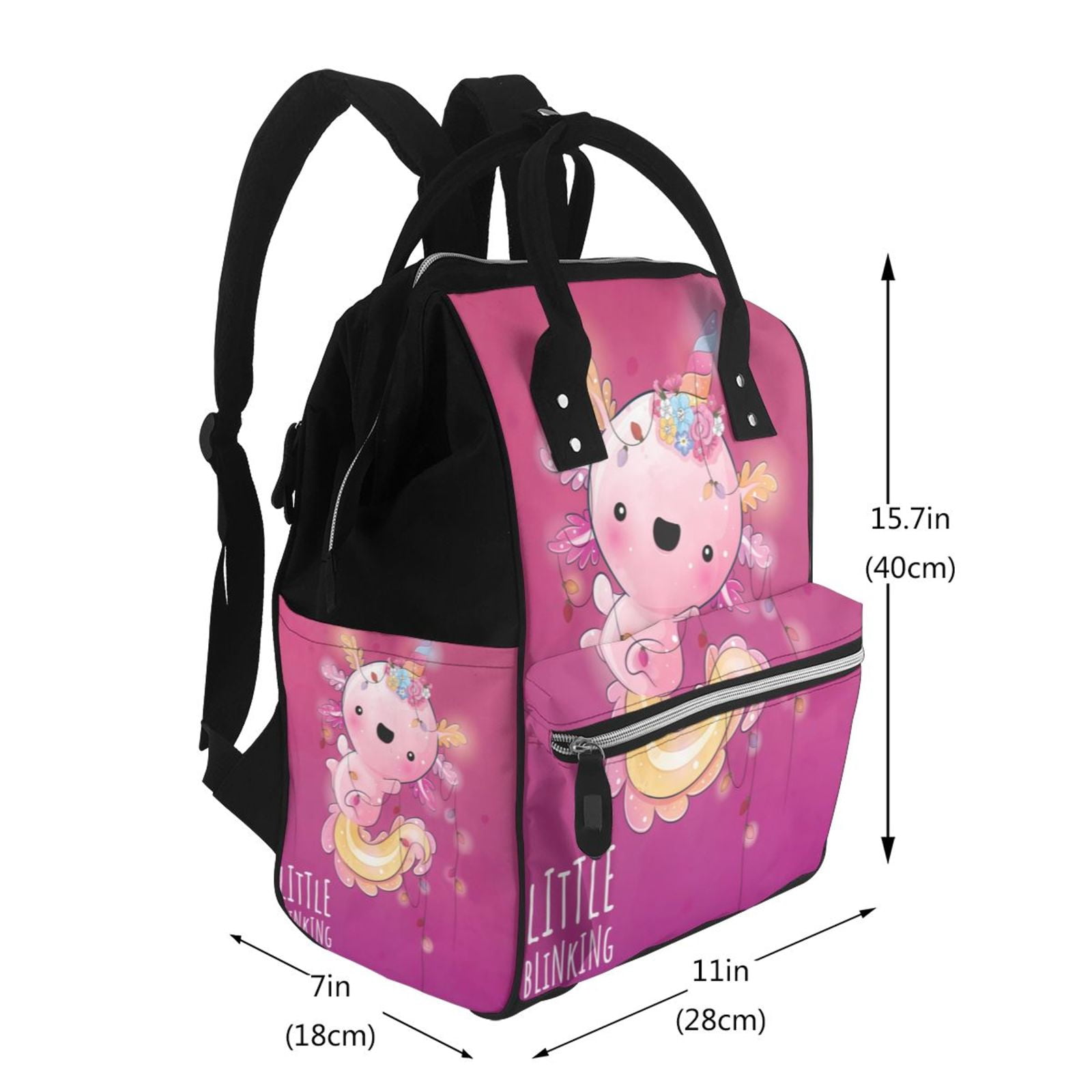Ratiio Cute Pink Axolotl A Mummy Backpack - Waterproof Twill Canvas, Large Capacity Diaper Bag with Multiple Pockets and Adjustable Straps