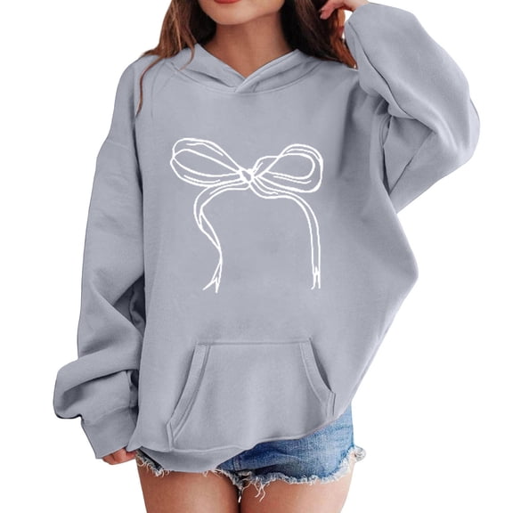 Ruyang Oversized Hoodies for Teens Girls Bowknot Graphic Preppy Hooded Sweatshirts Baggy Athletic Pullover Tops Pocket