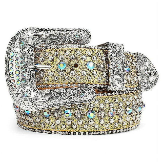 Rhinestone Belt For Men Women Western Cowboy Cowgirl Bling Studded Leather Belt For Jeans Pants125cm(49Inch)