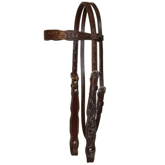 Circle Y Saddlery Scalloped Classic Walnut Floral Browband