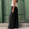 thumbnail image 5 of Sakmal Trendy Pants for Women 2024 Black Full Linen Pants Solid Wide Leg Plus Size Trousers, 5 of 9