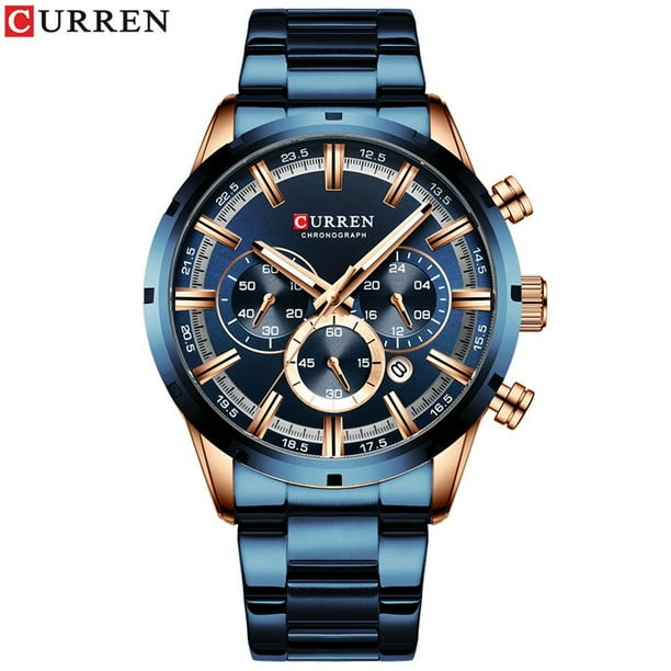 Reloj Curren para hombre, esfera azul, correa de acero inoxidable, fecha para hombre, relojes de negocios para hombre, relojes de pulsera impermeables de lujo para hombre Deng Xun unisex