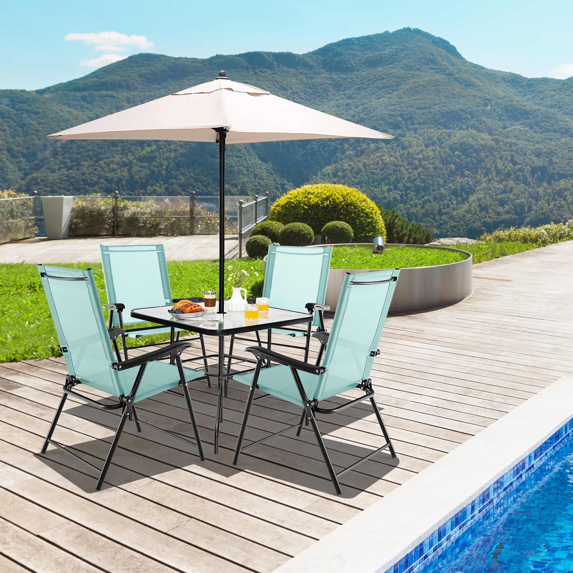 Gymax Patio Metal Outdoor Camping Rip-resistant and Durable Folding Chairs, Green ("Set of 4")