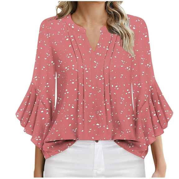 ZyeKqe Dressy Casual Tops for Women 3/4 Sleeve Business Work Blouses V Neck Chiffon Office Shirts